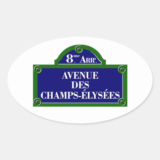 Adesivo Oval Avenue des Champs-Elysee, Paris Street Sign (Frente)