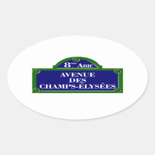 Adesivo Oval Avenue des Champs-Elysee, Paris Street Sign