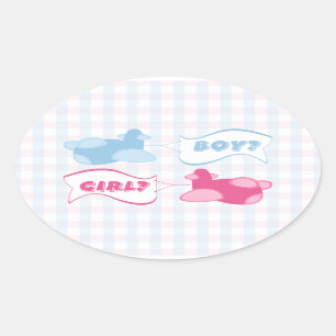 Adesivo Oval Aviões e Banners Gingham - Partido Revelador de Gê