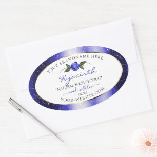 Adesivo Oval Azul Floral White Product Labels Estrelas com bril