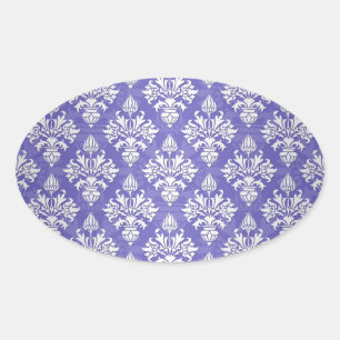 Adesivo Oval Azul Roxo Alcachofra Padrão Damask