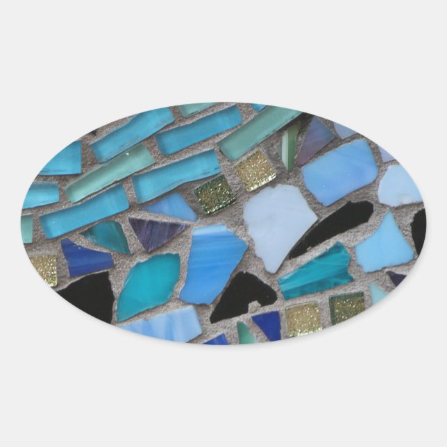Adesivo Oval Azulejos do mosaico de azul e verde (Frente)