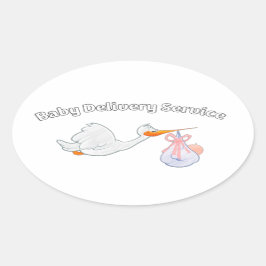 Adesivo Oval Baby Delivery Service Funny Midwife Stork Baby