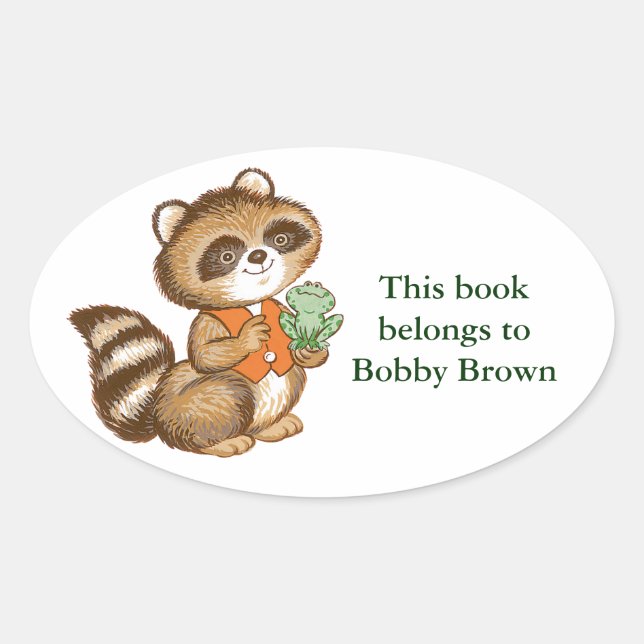 Adesivo Oval Baby Raccoon em Orange Vest com Melhor Sapo Amigo (Frente)