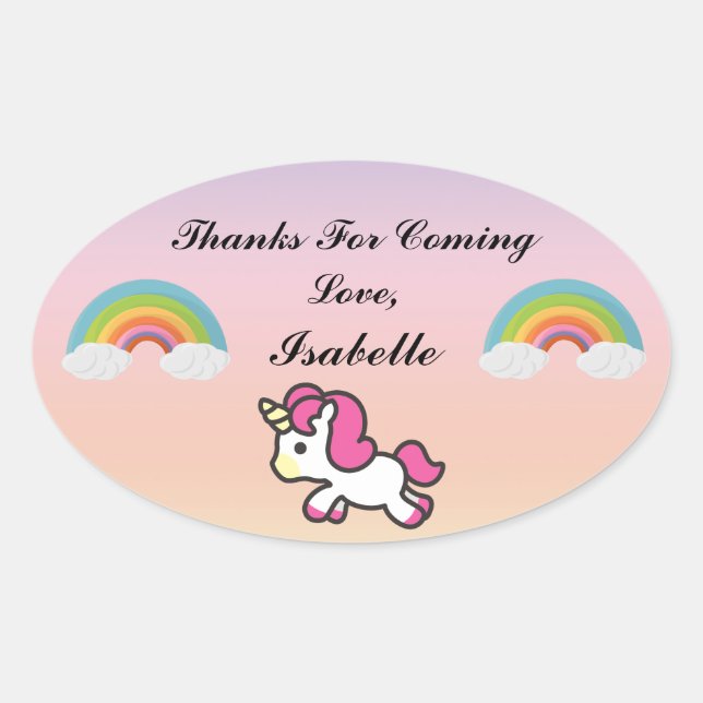 Adesivo Oval Baby Unicorn Party Obrigado Sticker (Frente)
