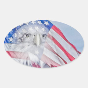 Adesivo Oval Bald Eagle Head e American Flag