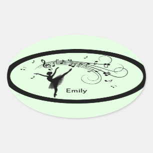 Adesivo Oval Ballerina Dançando com Música Verde