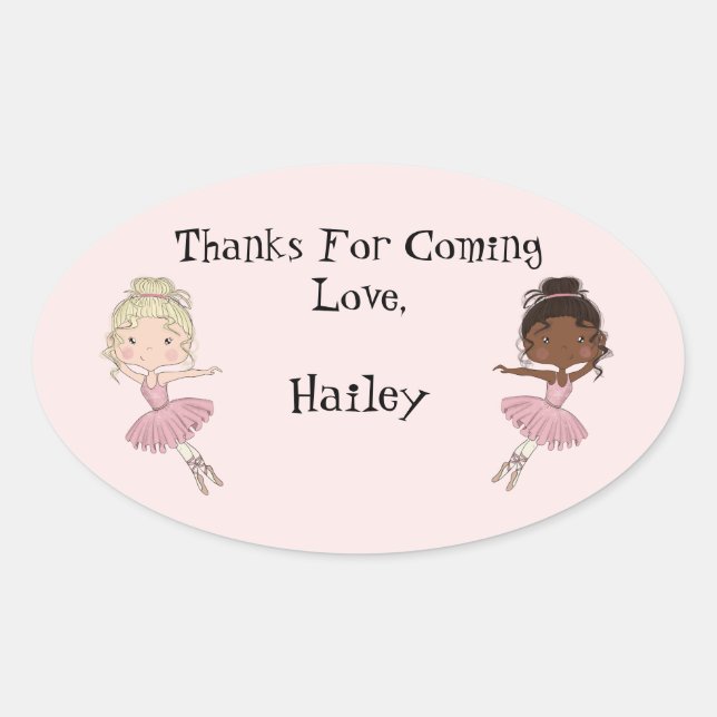 Adesivo Oval Ballerina Party Obrigado Sticker (Frente)
