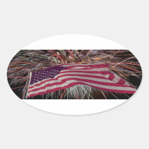 Adesivo Oval Bandeira Americana e Fireworks