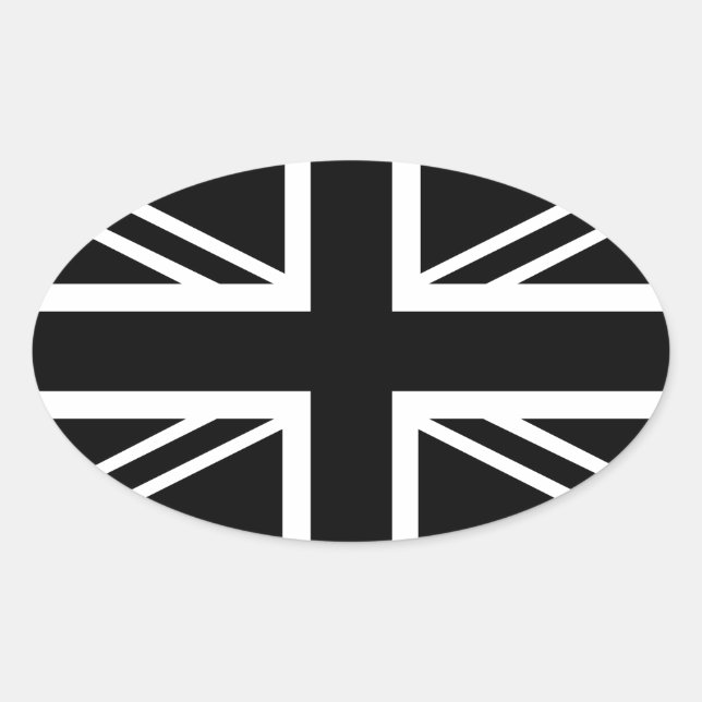 Adesivo Oval Bandeira BLack & White Classic Union Jack British( (Frente)