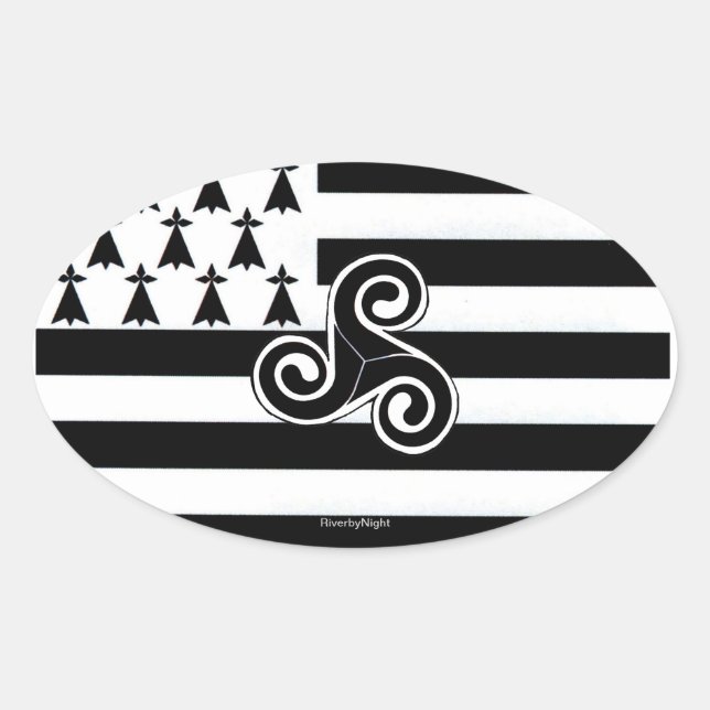 Adesivo Oval Bandeira da Bretanha (bretão) (Frente)