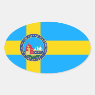 Adesivo Oval Bandeira da cidade de Wilmington, Delaware