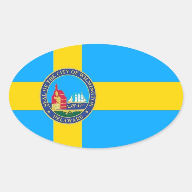 Adesivo Oval Bandeira da cidade de Wilmington, Delaware (Frente)