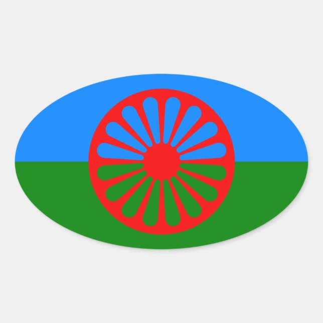 Adesivo Oval Bandeira das pessoas romanichéis (Frente)