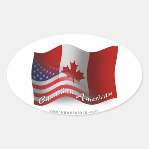 Adesivo Oval Bandeira de acendimento canadense-americano