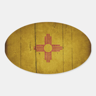 Adesivo Oval Bandeira de madeira áspera de New mexico