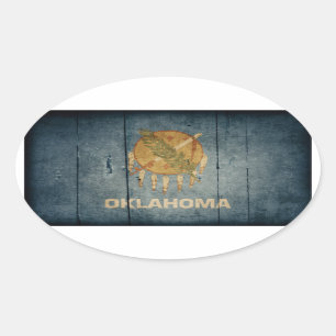 Adesivo Oval Bandeira de madeira áspera de Oklahoma