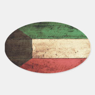 Adesivo Oval Bandeira de madeira velha de Kuwait