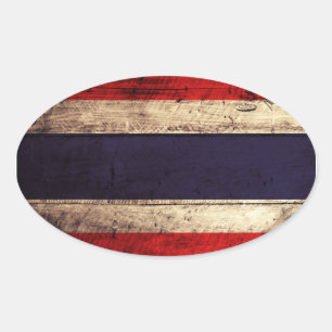 Adesivo Oval Bandeira de madeira velha de Tailândia