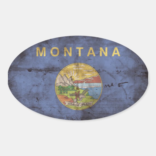 Adesivo Oval Bandeira de Montana vestida; (Frente)