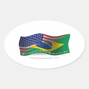 Adesivo Oval Bandeira de ondas brasileira-americana