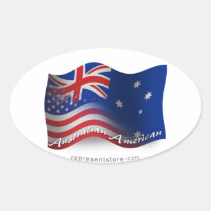 Adesivo Oval Bandeira de ondulação Australiano-Americana
