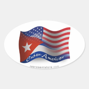 Adesivo Oval Bandeira de ondulação Cubano-Americana