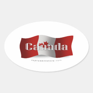 Adesivo Oval Bandeira de ondulação de Canadá
