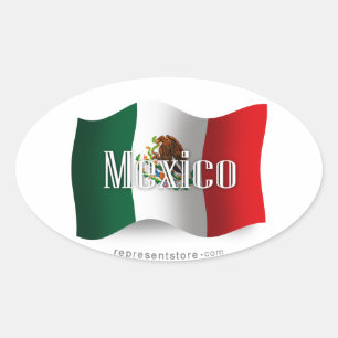 Adesivo Oval Bandeira de ondulação de México