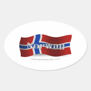 Adesivo Oval Bandeira de ondulação de Noruega
