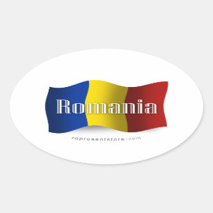 Adesivo Oval Bandeira de ondulação de Romania