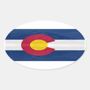 Adesivo Oval Bandeira do Colorado com fundo de montanha