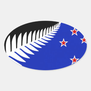 Adesivo Oval Bandeira do Silver Fern na Nova Zelândia