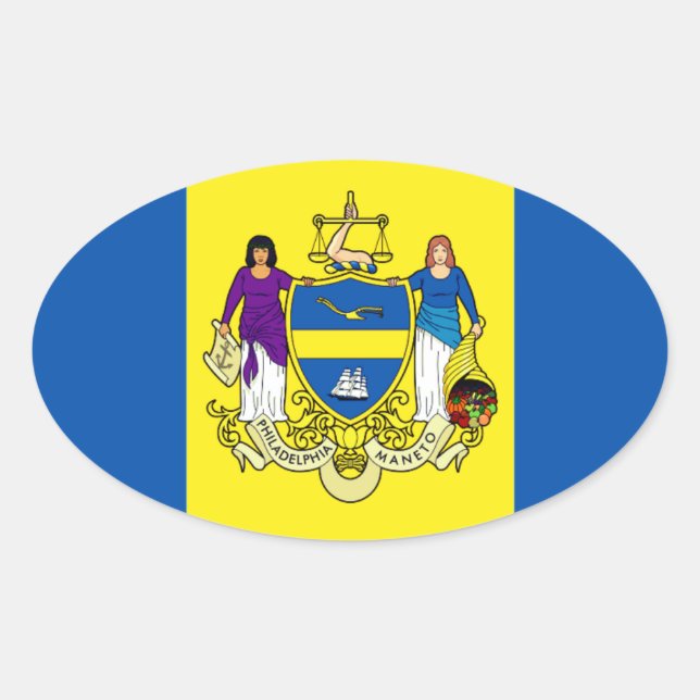 Adesivo Oval Bandeira/Emblema de Filadélfia, PA (Frente)