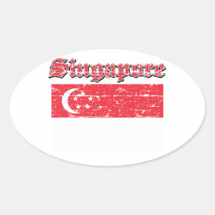Adesivo Oval Bandeira Grunge de Singapura