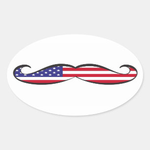 Adesivo Oval Bandeira Mustache dos Estados Unidos