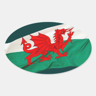 Adesivo Oval Bandeira nacional de Wales, o dragão vermelho