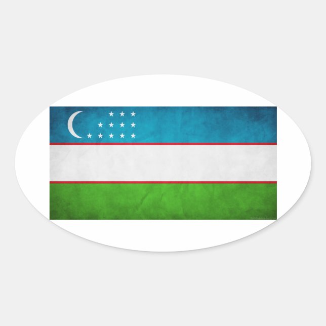 Adesivo Oval Bandeira Nacional do Usbequistão (Frente)