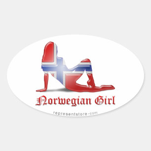 Adesivo Oval Bandeira norueguesa da silhueta da menina