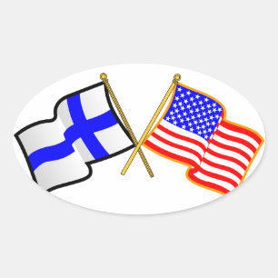 Adesivo Oval Bandeiras americanas finlandesas