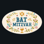 Adesivo Oval BAT MITZVAH - Judeu floral desenhado à mão - Perso<br><div class="desc">Texto desenhado à mão e flores por mim para você. Excelente para um morcego mitzvah. Para mais designs e cores,  verifique meu compro! Ou me avise se quiser algo personalizado. Pergunte se não encontra o que precisa! :)</div>