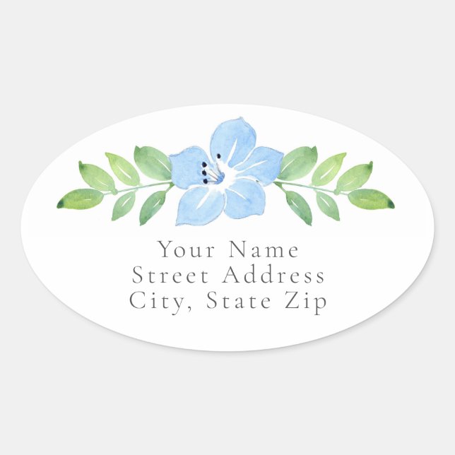 Adesivo Oval Bebê Azul Olhos Aquarelas Rotulagem Floral (Frente)