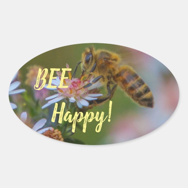 Adesivo Oval Bee Happy! (Frente)