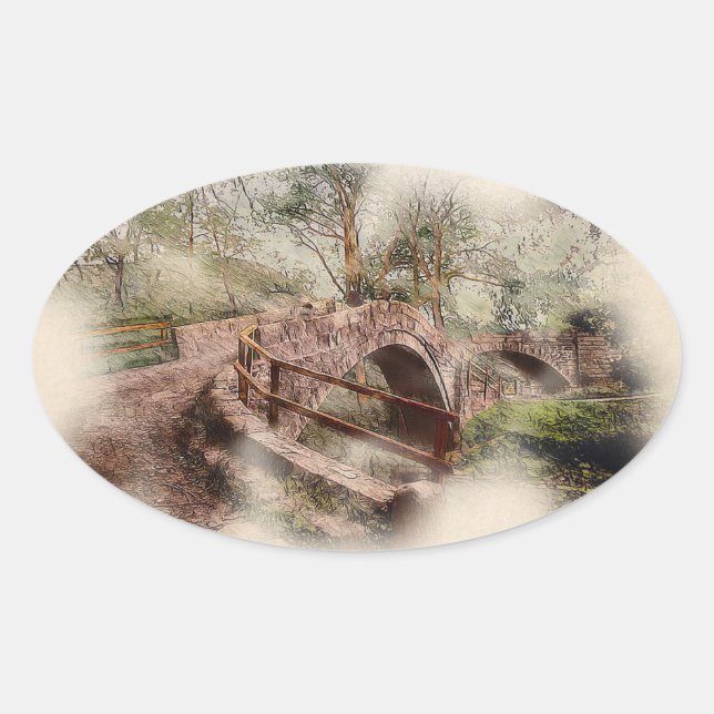 Adesivo Oval Beggars Bridge, Glaisdale - Watercolour Art (Frente)