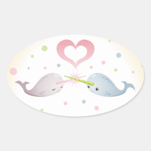 Adesivo Oval Beijos de Narwhals