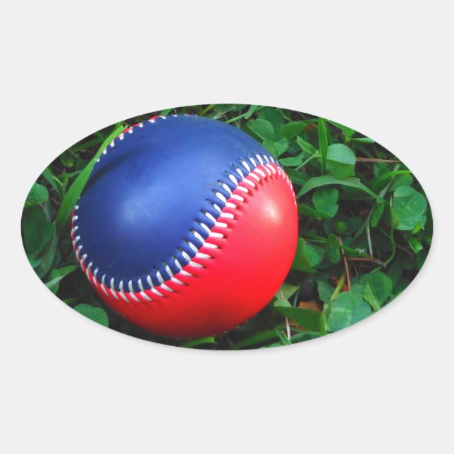 Adesivo Oval Beisebol Vermelho e Azul com Pintura Branca (Frente)