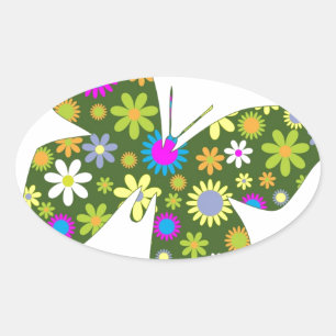 Adesivo Oval Bela Asa de Borboleta Aziza Fantasia Flores