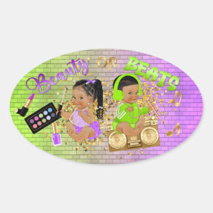Adesivo Oval Beleza ou Batidas Verde Roxo Dourado Revelação de 