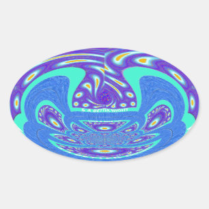 Adesivo Oval Belo design de vetor de caleidoscópio azul ciano