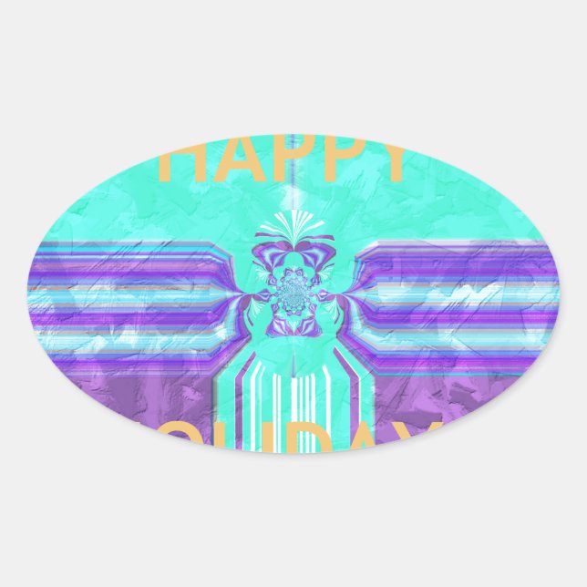 Adesivo Oval Belos Felizes Feriados Azuis design vetor ciano (Frente)